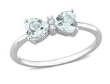 3/4 Carat (ctw) Light Aquamarine Twin Heart Bow Ring in Sterling Silver